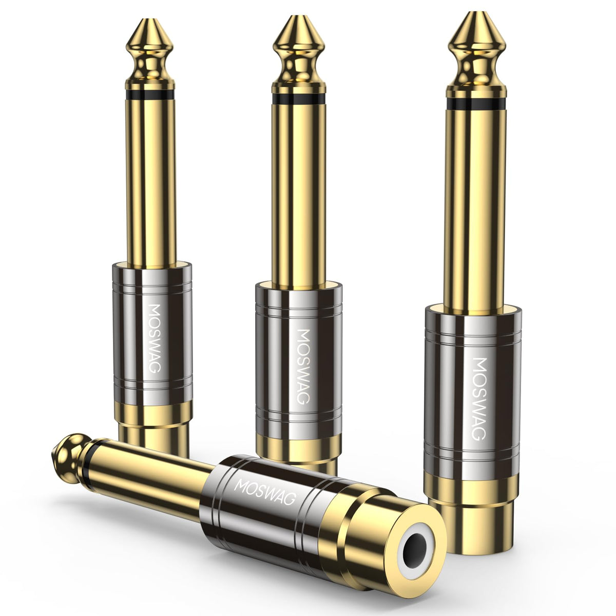 Adaptadores RCA a 1/4 Pulgadas MOSWAG Dorado Serie de Calidad Paquete de 4 Unidades