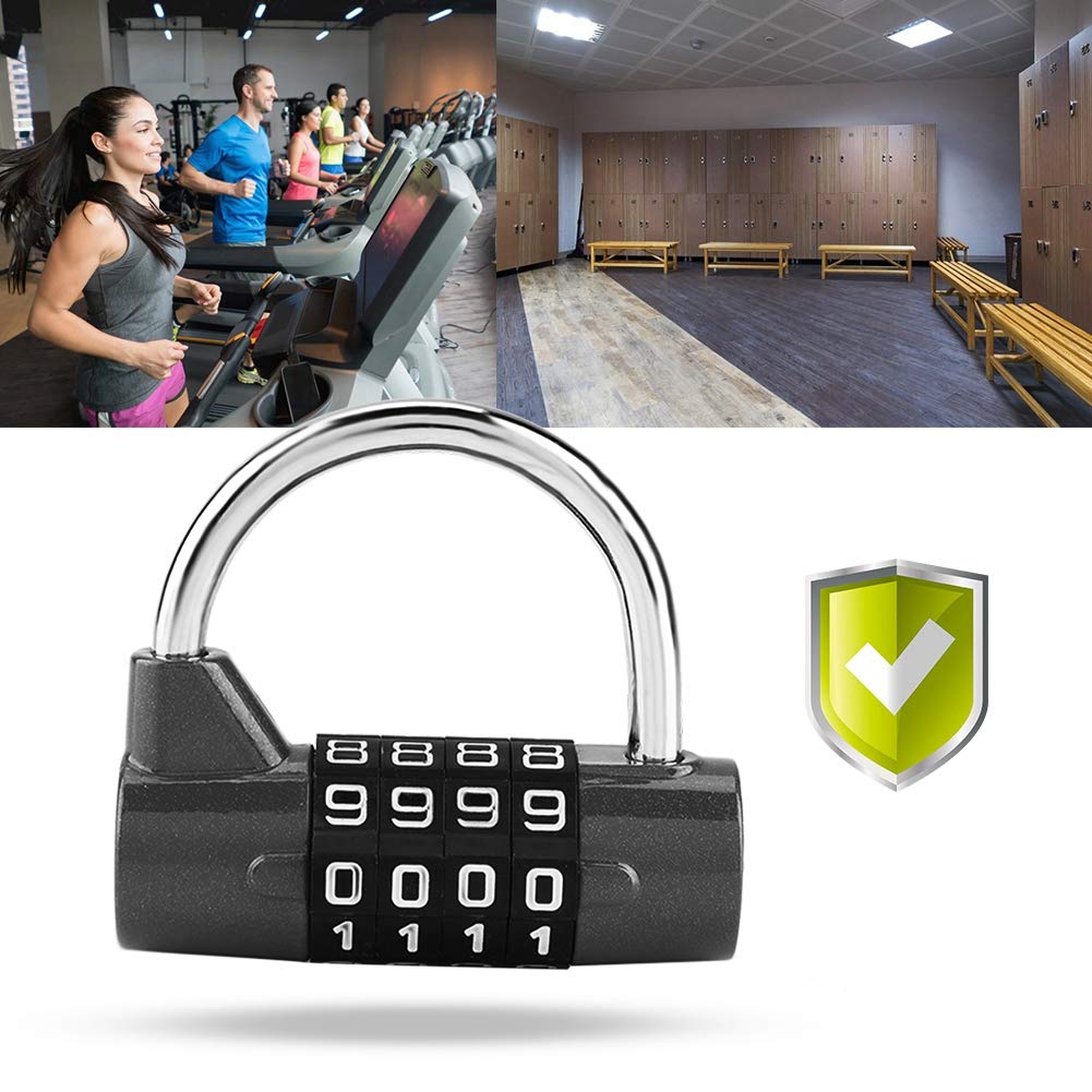 Candado de combinación con 4 números de marcado, gabinete de casa Caja de viaje Gimnasio Locker Código de seguridad Bloqueo(Black)