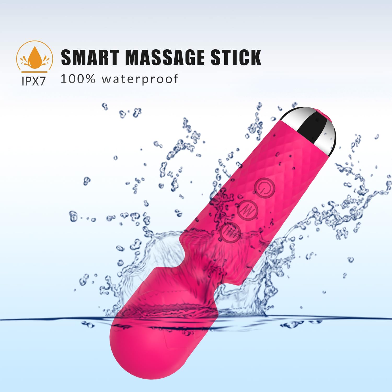 CHARMING Mini masajeador de espalda vibrante personal mejorado de 10 patrones, pequeño masajeador de vibración de mano, hombres y mujeres, perfecto para aliviar la tensión corporal, músculo, dolor, recuperación, rojo rosa, 4.9 x 1.3 pulgadas