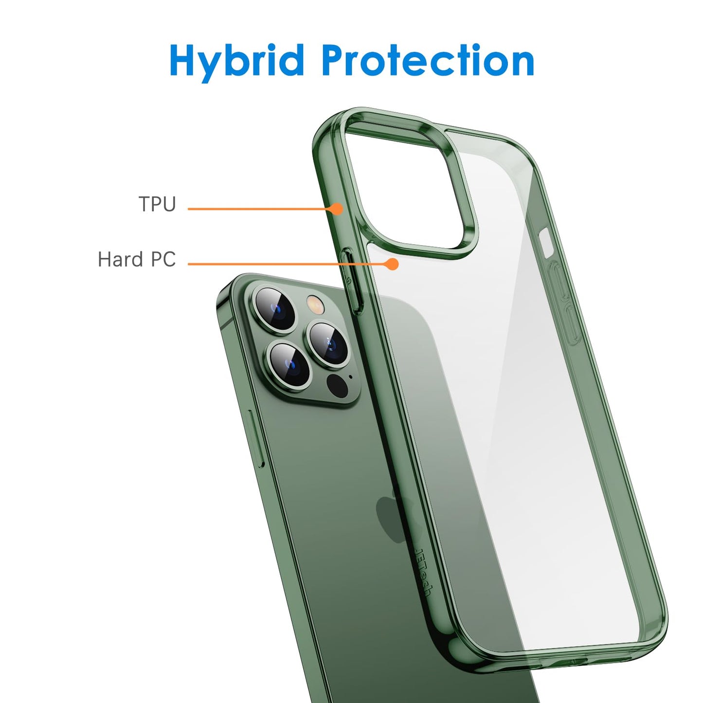 JETech Funda para iPhone 13 Pro MAX 6,7 Pulgadas, Anti-Amarillo Carcasa de Parachoques Prueba Golpes, Respaldo Transparente Antiarañazos (Verde Alpino)