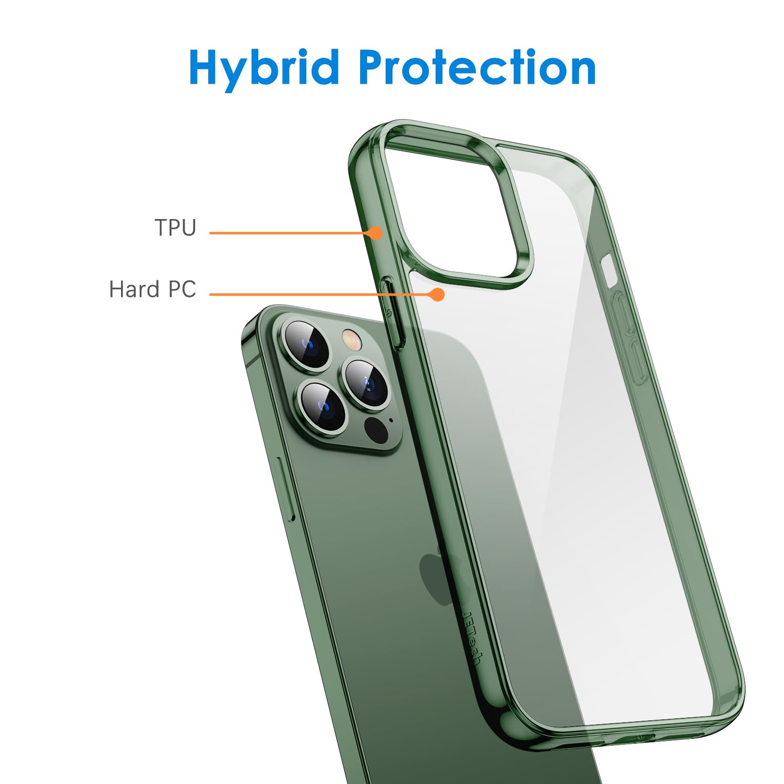 JETech Funda para iPhone 13 Pro MAX 6,7 Pulgadas, Anti-Amarillo Carcasa de Parachoques Prueba Golpes, Respaldo Transparente Antiarañazos (Verde Alpino)