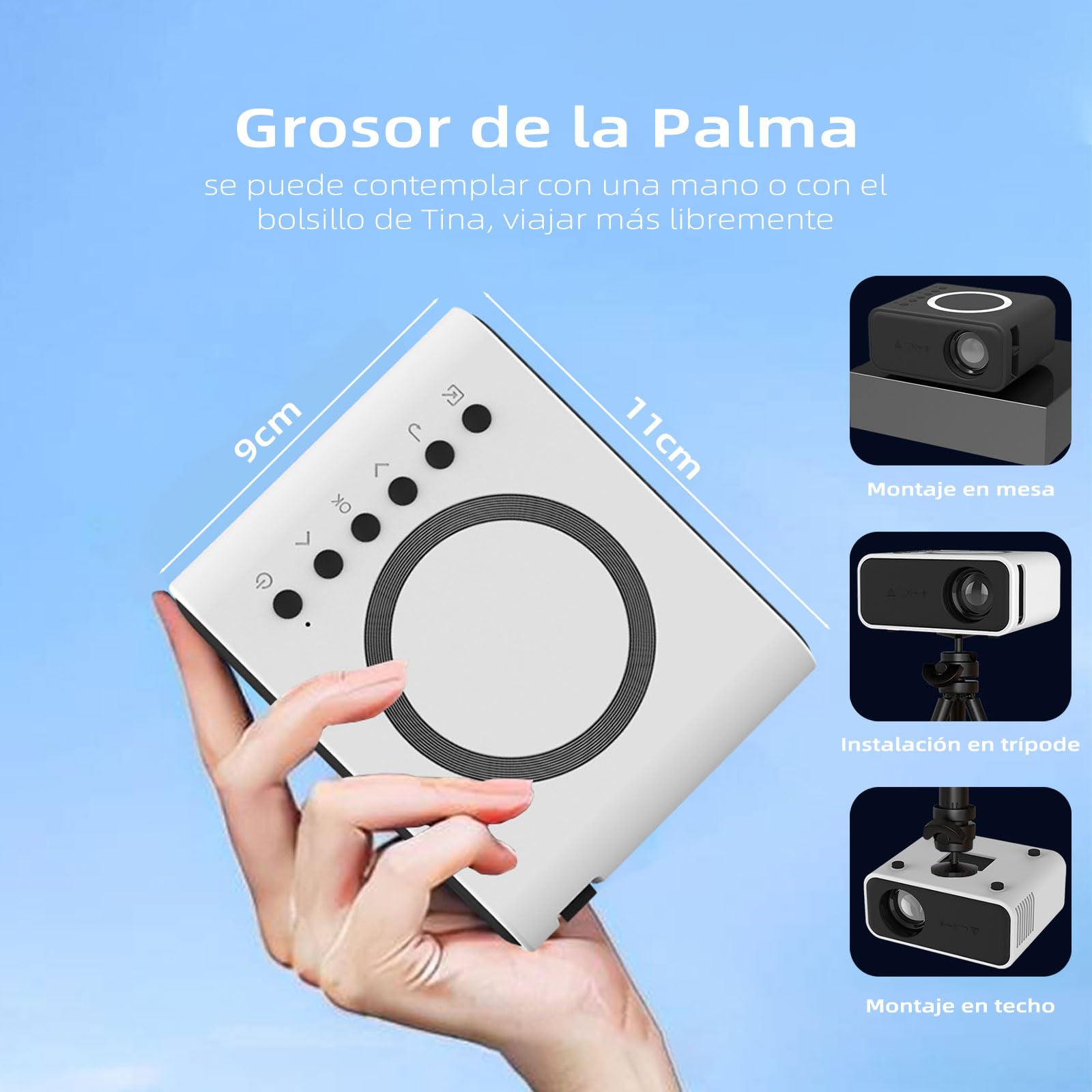 Mini Proyector Portátil ZVXCABV Blanco 1080P Wifi para Celular 250ASIN Compatible con Airplay y Miracast