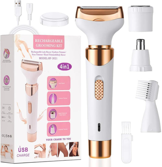Depiladora Electrica Mujer,Rasuradora Mujer, Portátil Sin Dolor 4 En 1 Navaja De Afeitar Para Mujeres, USB Recargable，Afeitadora femenina sin dolor para el vello facial, cejas, axilas y zona del bikini. (oro1)