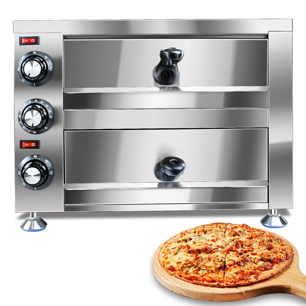 Generic YOOKTEN - Horno eléctrico de pizza para encimera de interior y comercial, máquina para hacer pizzas, horno de pizza de acero inoxidable de 2 niveles, 1100 W