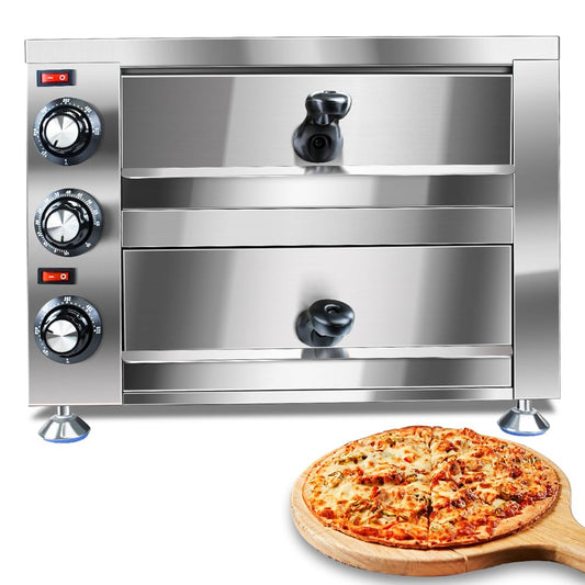 Generic YOOKTEN - Horno eléctrico de pizza para encimera de interior y comercial, máquina para hacer pizzas, horno de pizza de acero inoxidable de 2 niveles, 1100 W