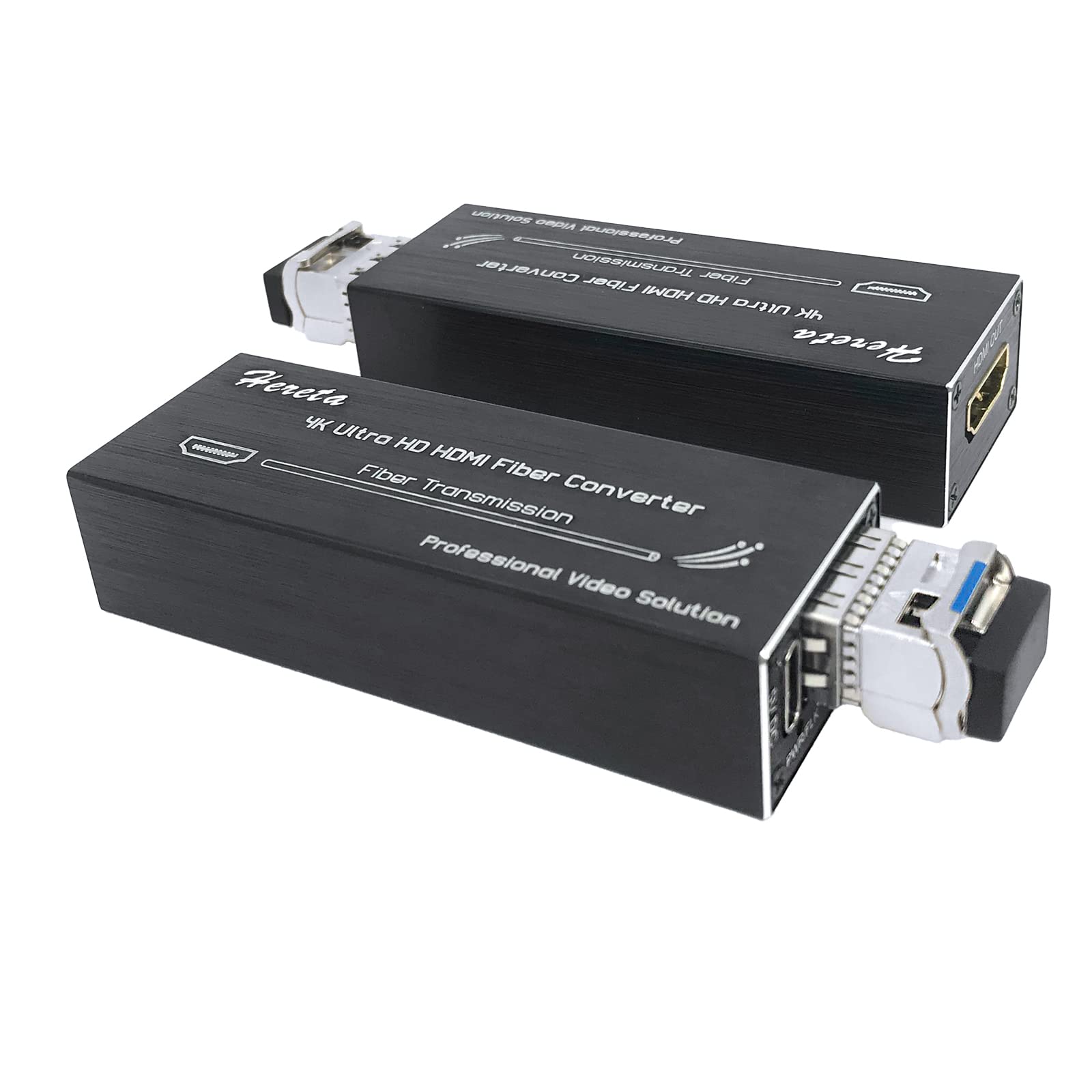 Hereta Extensor de fibra HDMI 4K con módulo SFP (puerto LC) Mini transceptor óptico sobre fibra monomodo - sin comprimir, sin pérdidas, sin latencia, velocidad de datos de video de hasta 10.3Gbps