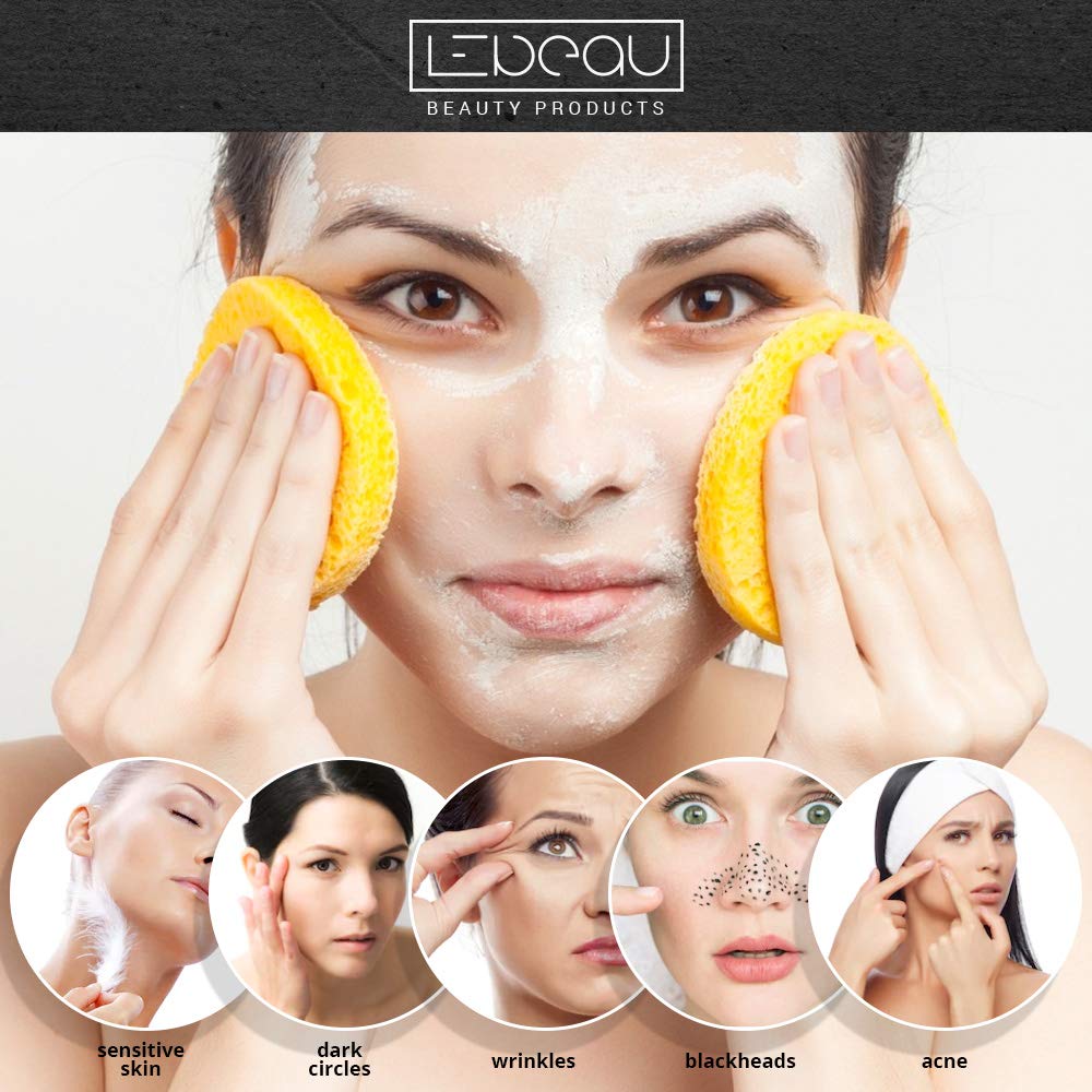 LeBeau Compressed Facial Sponges, Face Sponges for Cleansing, 100% Natural Cellulose Facial Sponge, Professional Spa Quality Face Sponge (50 counts, Yellow)
