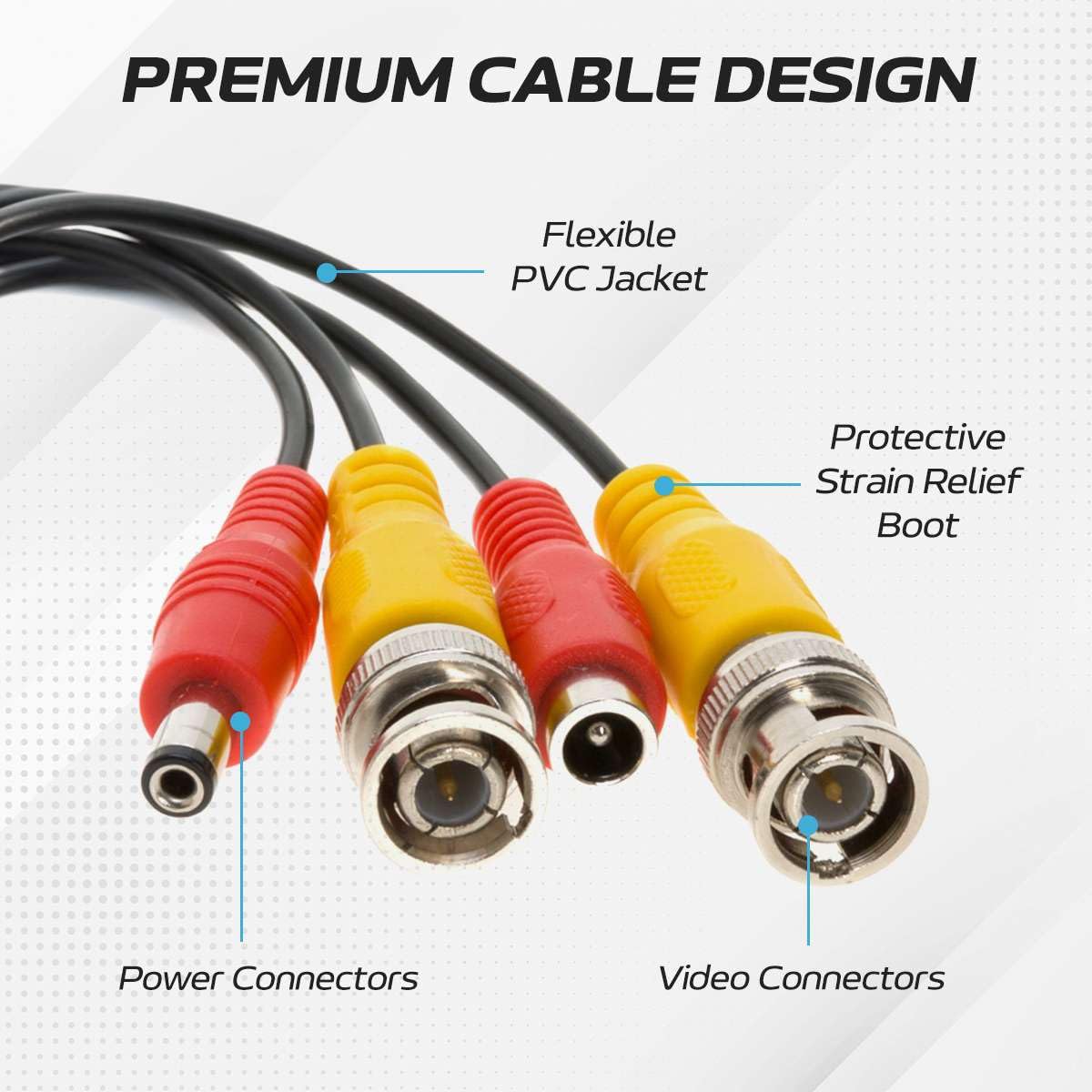 Premade BNC Video Cable / Cable de alimentación para cámaras de seguridad, CCTV, DVR, sistema de vigilancia, Plug & Play