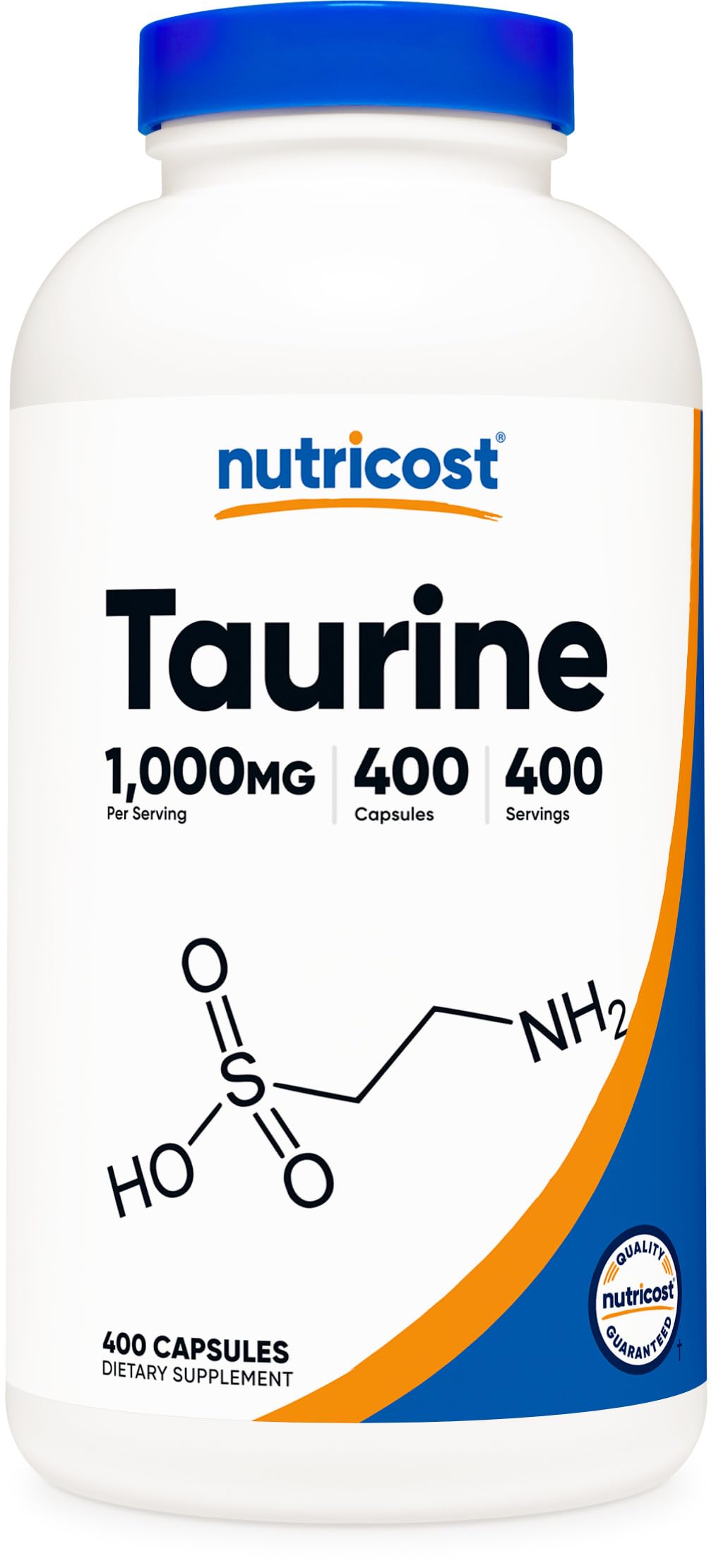 Suplemento Nutricost Taurina 1000mg 400 Cápsulas Sin Gluten y OGM