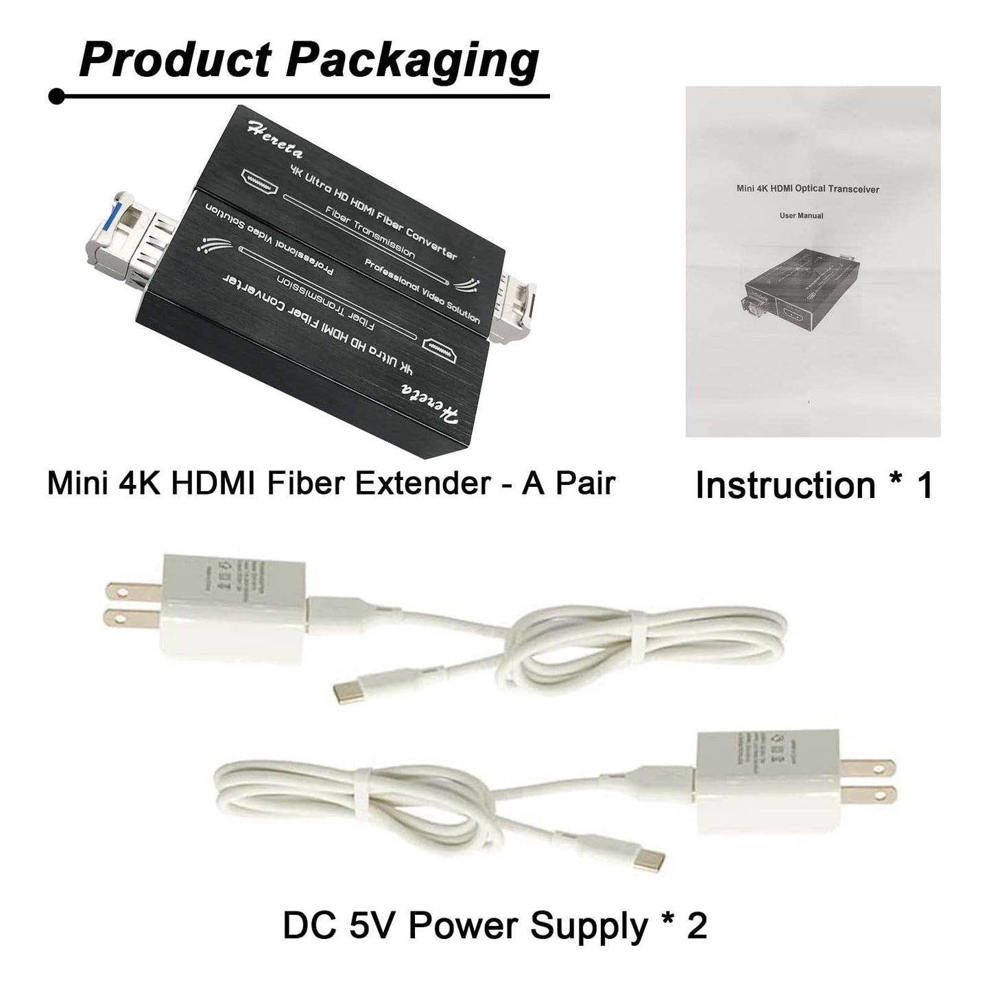 Hereta Extensor de fibra HDMI 4K con módulo SFP (puerto LC) Mini transceptor óptico sobre fibra monomodo - sin comprimir, sin pérdidas, sin latencia, velocidad de datos de video de hasta 10.3Gbps