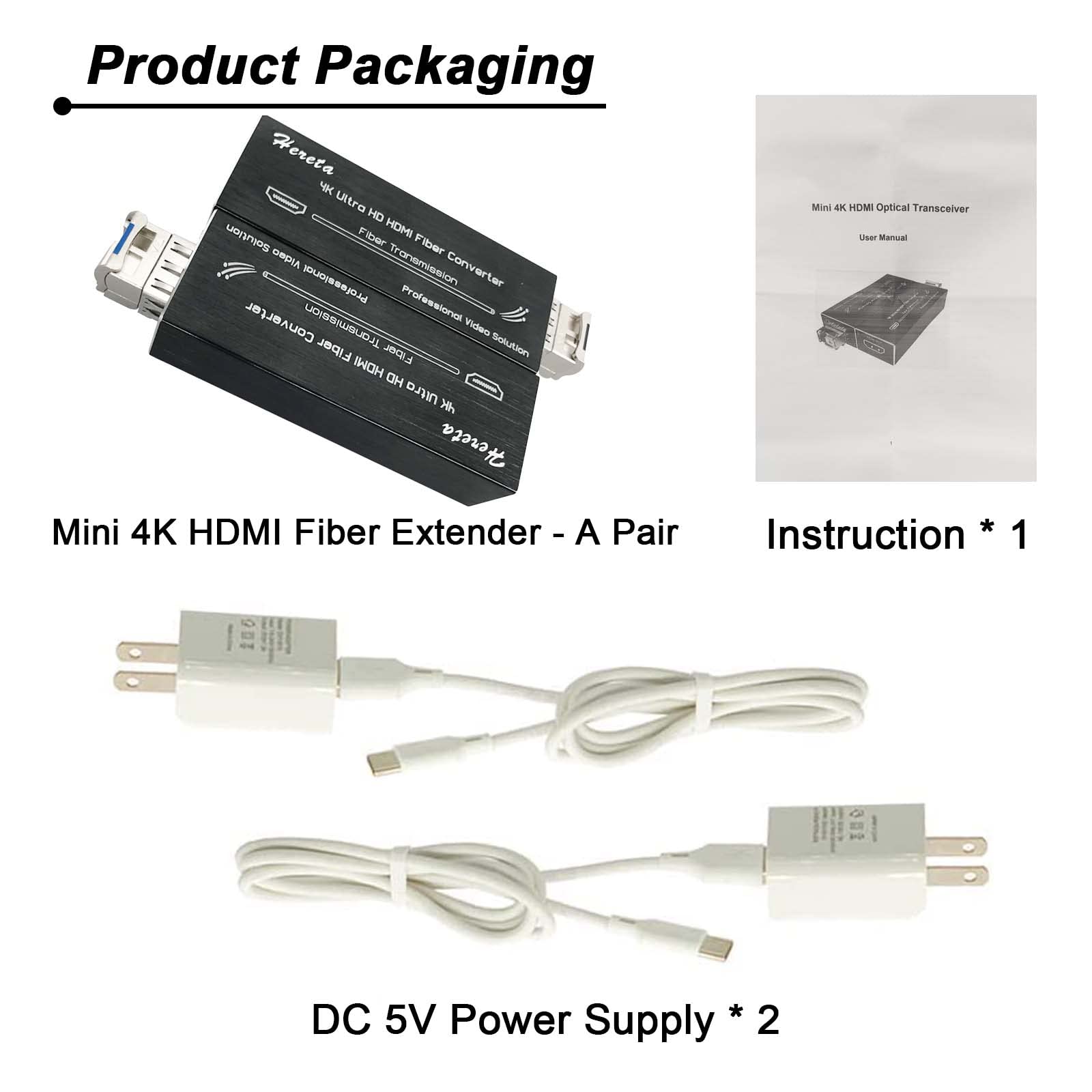 Hereta Extensor de fibra HDMI 4K con módulo SFP (puerto LC) Mini transceptor óptico sobre fibra monomodo - sin comprimir, sin pérdidas, sin latencia, velocidad de datos de video de hasta 10.3Gbps