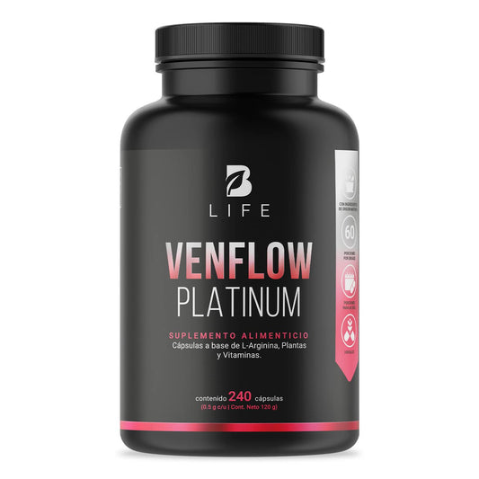 L-Arginina, Resveratrol, Ajo negro, Jengibre y Vitaminas. 240 cápsulas. Ingredientes naturales. Venflow Platinum B Life.