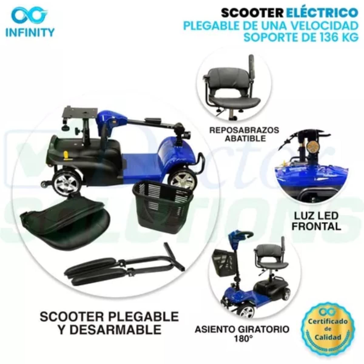 INFINITY | Silla Ruedas Eléctrica Plegable y Recargable Scooter para Adulto Discapacitado, con Batería de Larga Duración (Azul)
