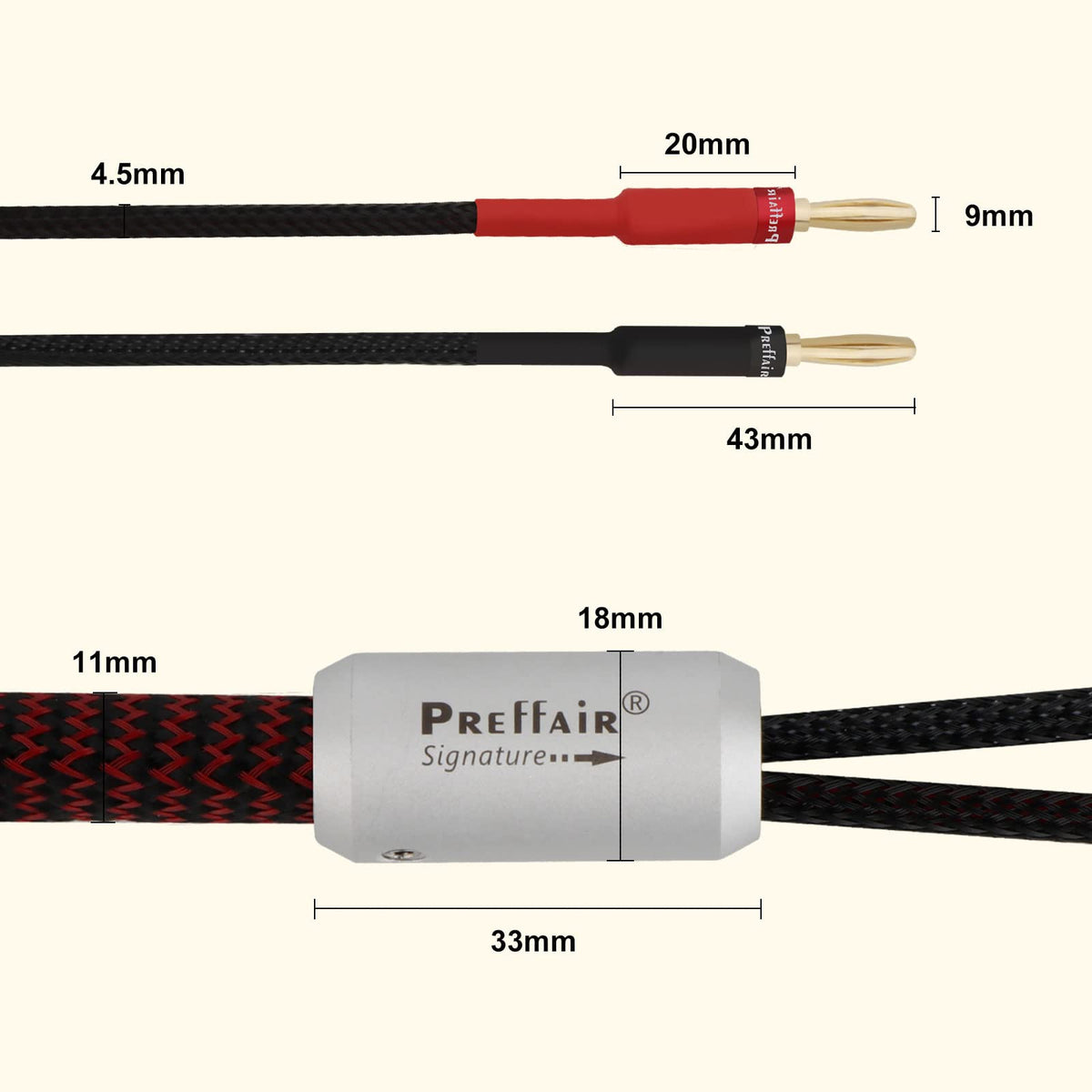 Cable de Altavoz Preffair Rojo Negro Trenzado de Cobre OFC con Enchufes Plátano de Alta Fidelidad