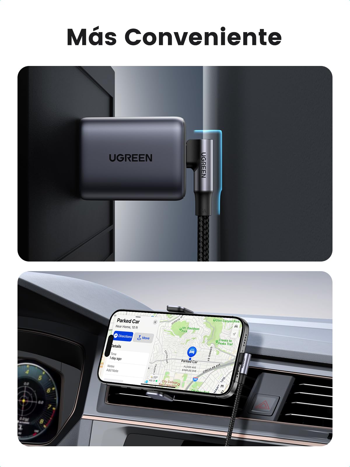 Cable USB C 100W UGREEN Negro 90 Grados Carga Rápida 2M