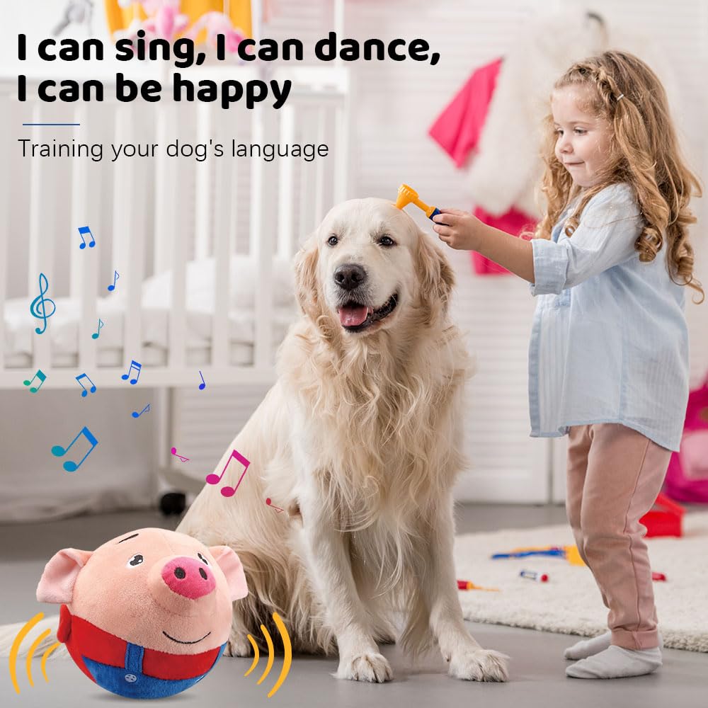 LOOTA Juguete de Peluche para Mascotas Activas, Juguete de Peluche Saltarín para Perros, Juguete Interactivo de Cubierta de Peluche Masticable Bola Bailarina Cantarina Parlante (Cerdo Azul)