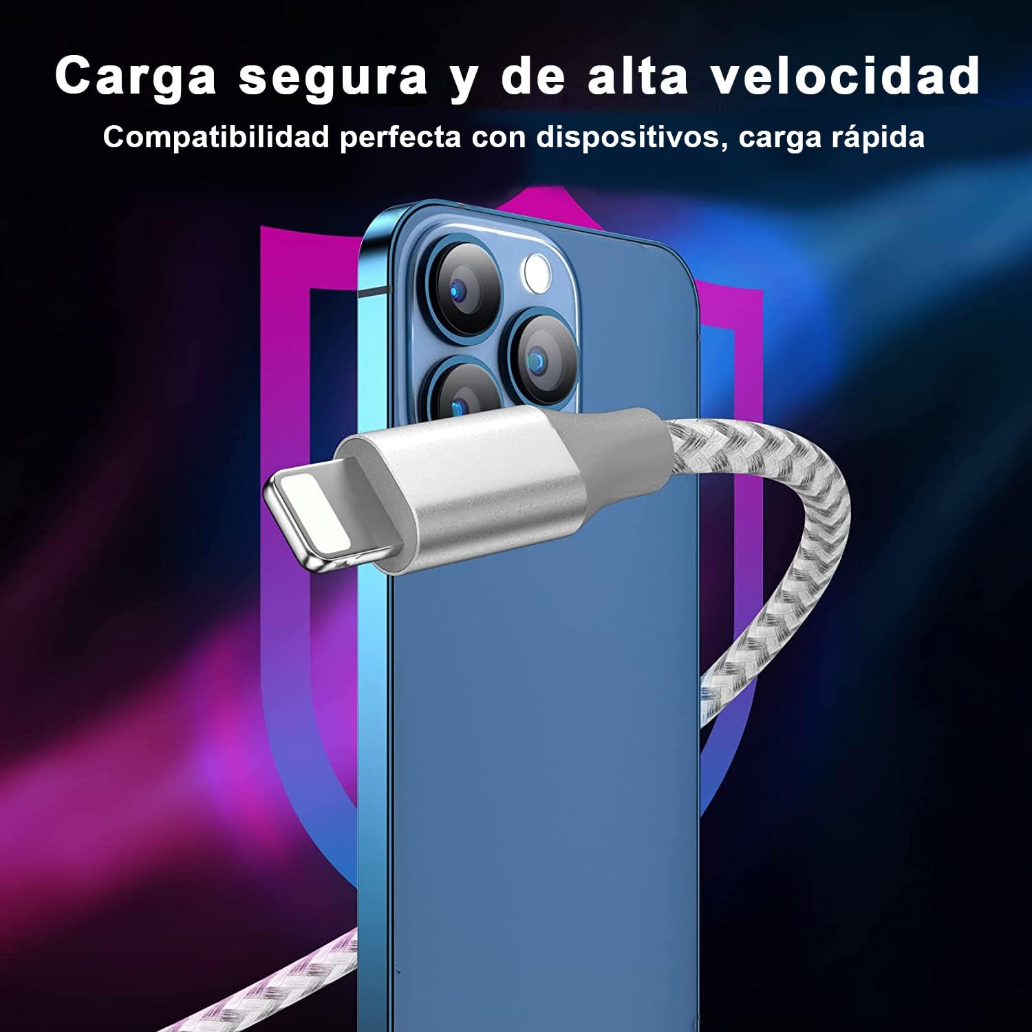 Cable de Carga USB A a Conector Compatible, 3 Pack, Carga Rápida con Nylon Trenzado, Compatible con Serie 14/13/12/11/X/Pro/Max (Gris Claro, 2M)