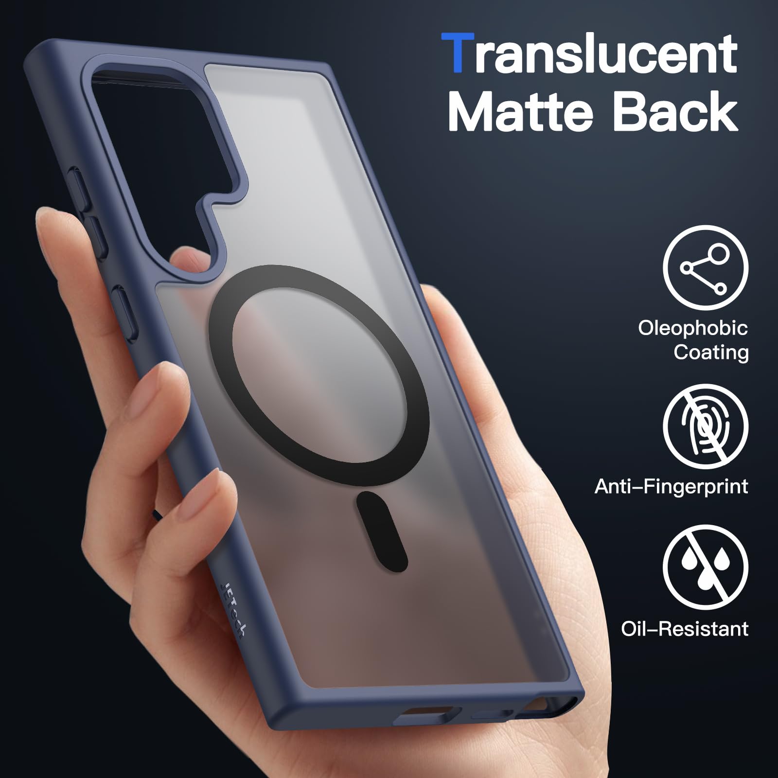 JETech Funda Magnética para Samsung Galaxy S24 Ultra 5G, Compatible con MagSafe, Carcasa Antigolpes Translúcida Mate Respaldo (Azul Oscuro)