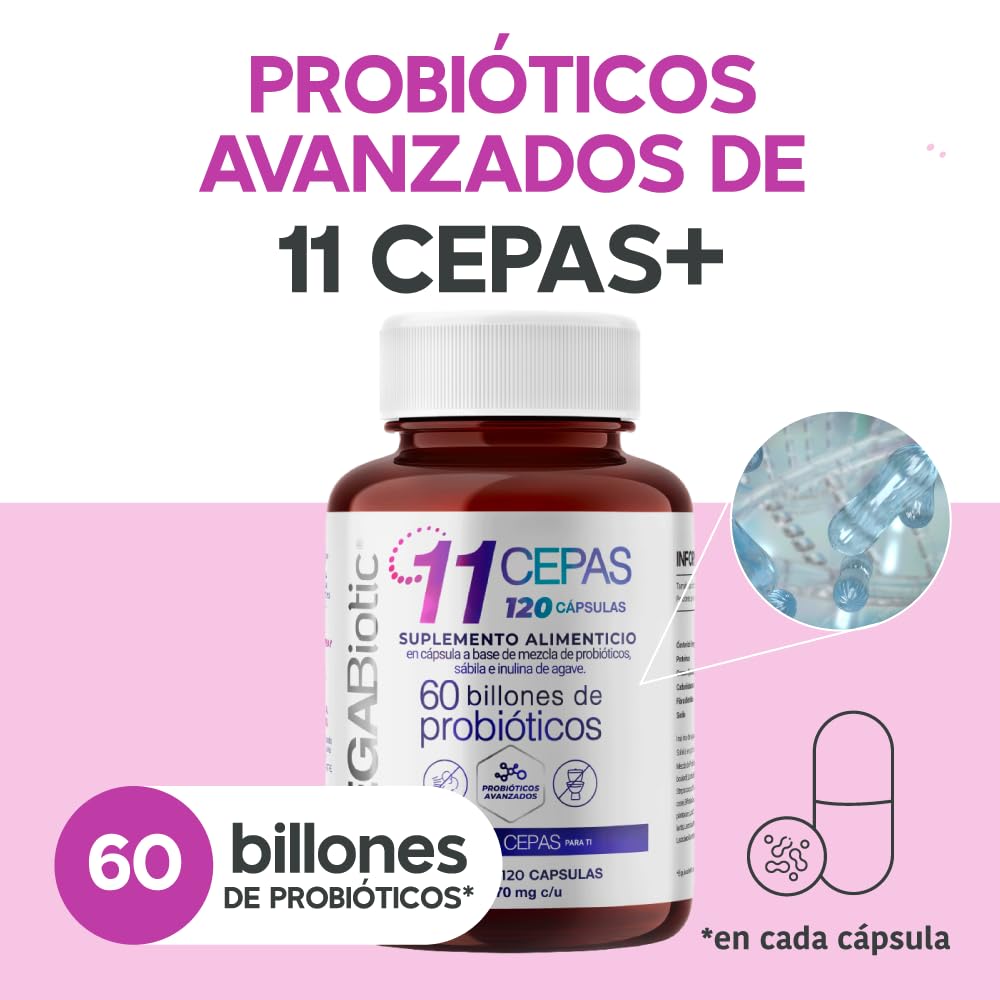 Suplemento Probiótico MegaBiotic con Inulina de Agave y Sábila en 120 Cápsulas