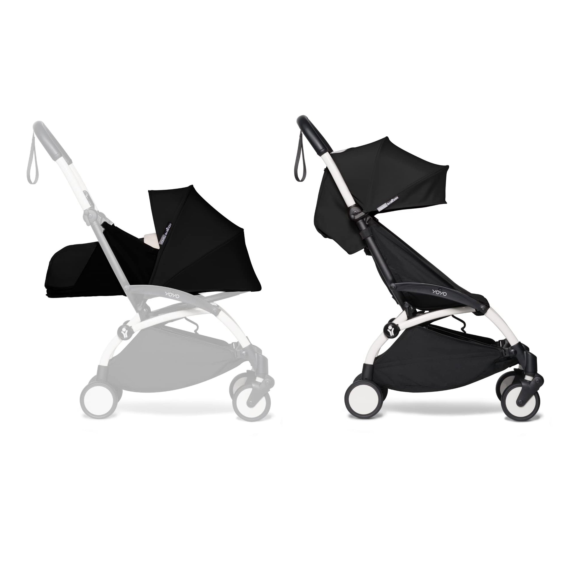 BABYZEN Cochecito Completo YOYO2 - Incluye Pack Recién Nacido 0+ (Negro), Chasis (Blanco) & Pack 6+ Color (Negro) - Para Niños Hasta 22 kg