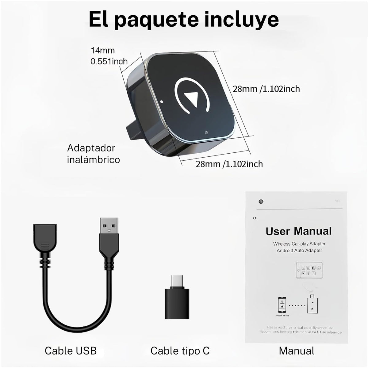 Adaptador Inalámbrico GOMITA Gris 2 en 1 para CarPlay y Android Auto
