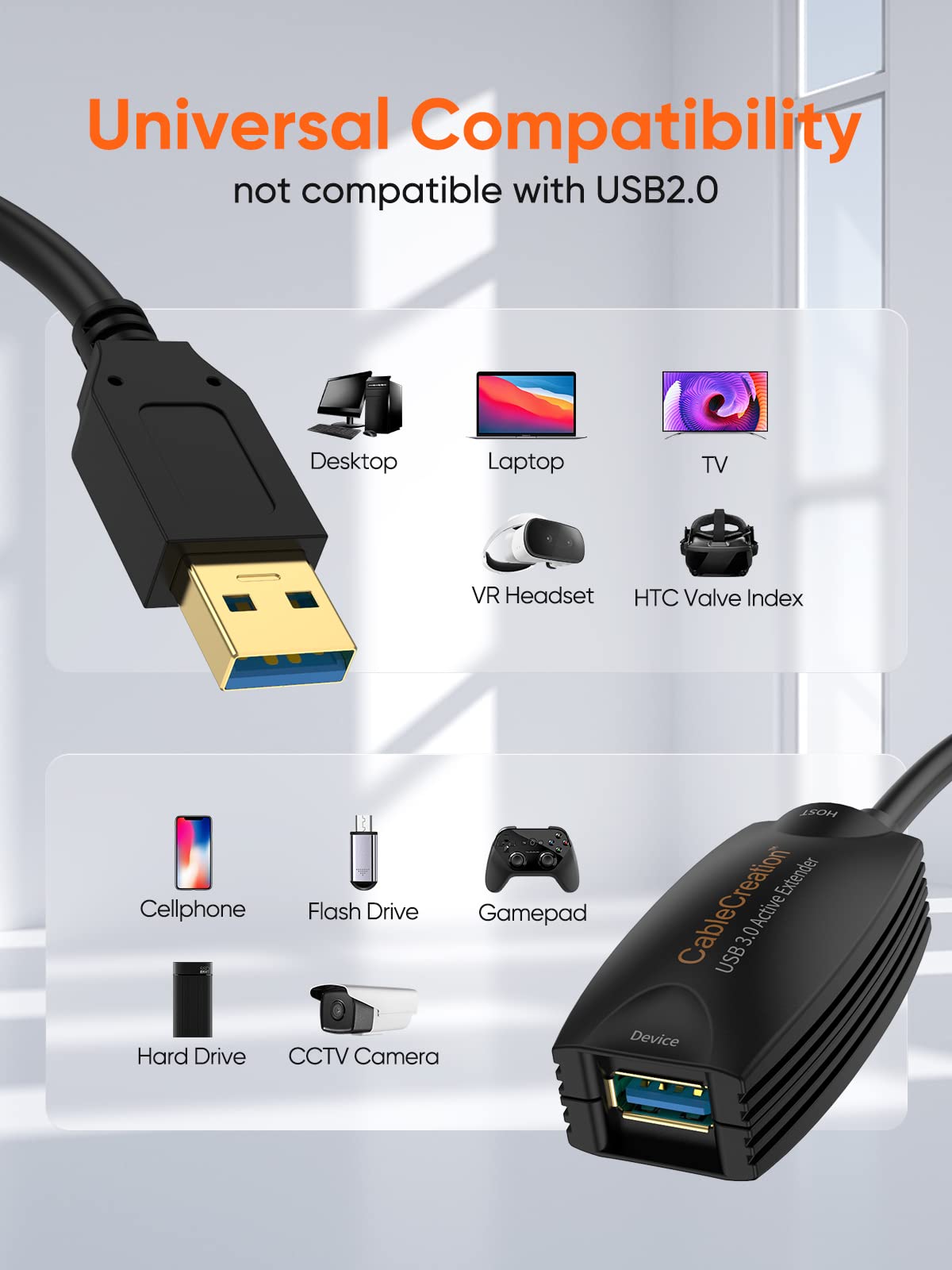 CableCreation Cable de extensión USB 3.0 activo 5 metros, extensor USB 3.0 macho a hembra con amplificador de señal para Oculus Quest 2, sensor Rift, Steam VR, PC para juegos, impresora