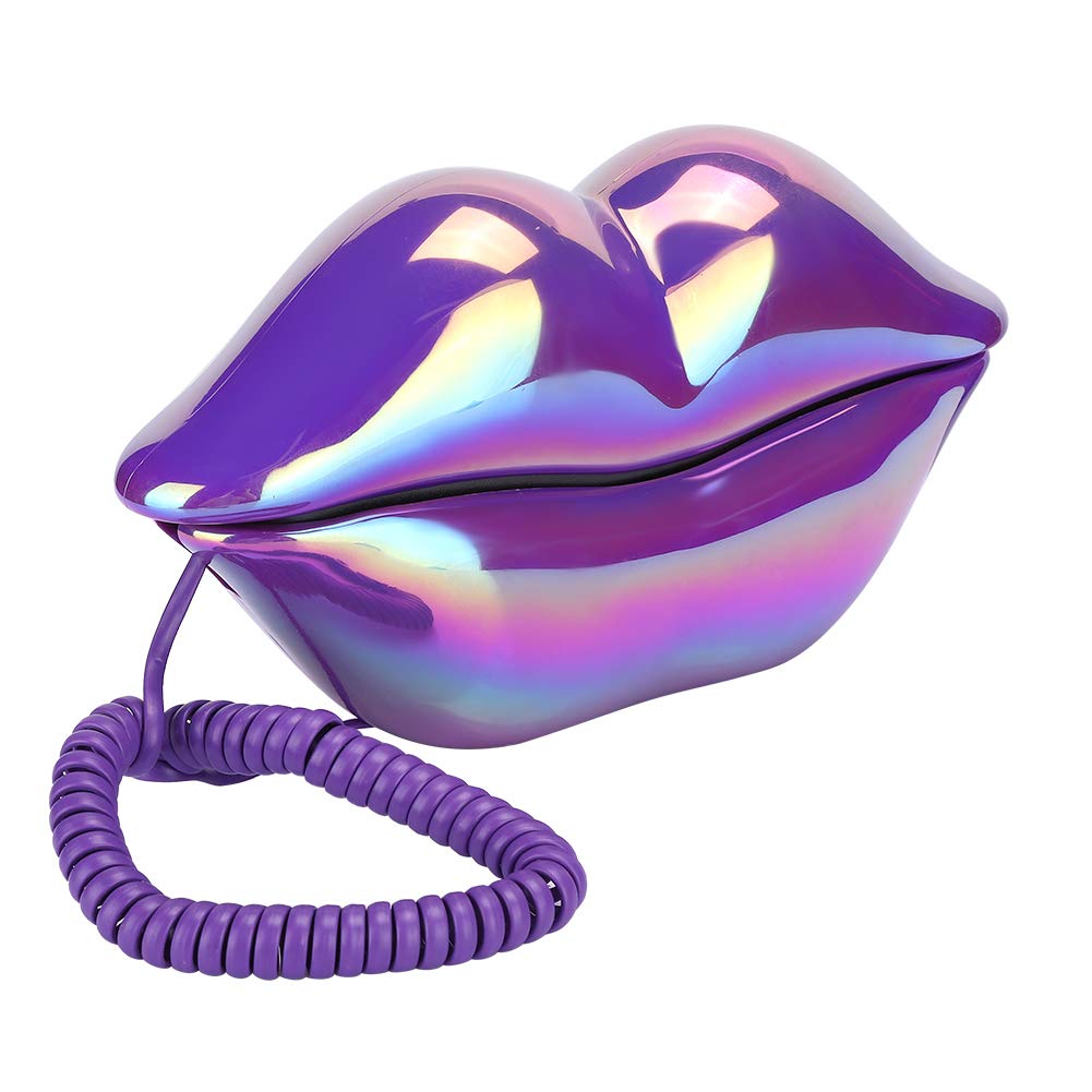 Teléfono Fijo de Escritorio Con Forma de Labios Morados - Electrochapado, Creativo, Lindo y Brillante - Con Cable