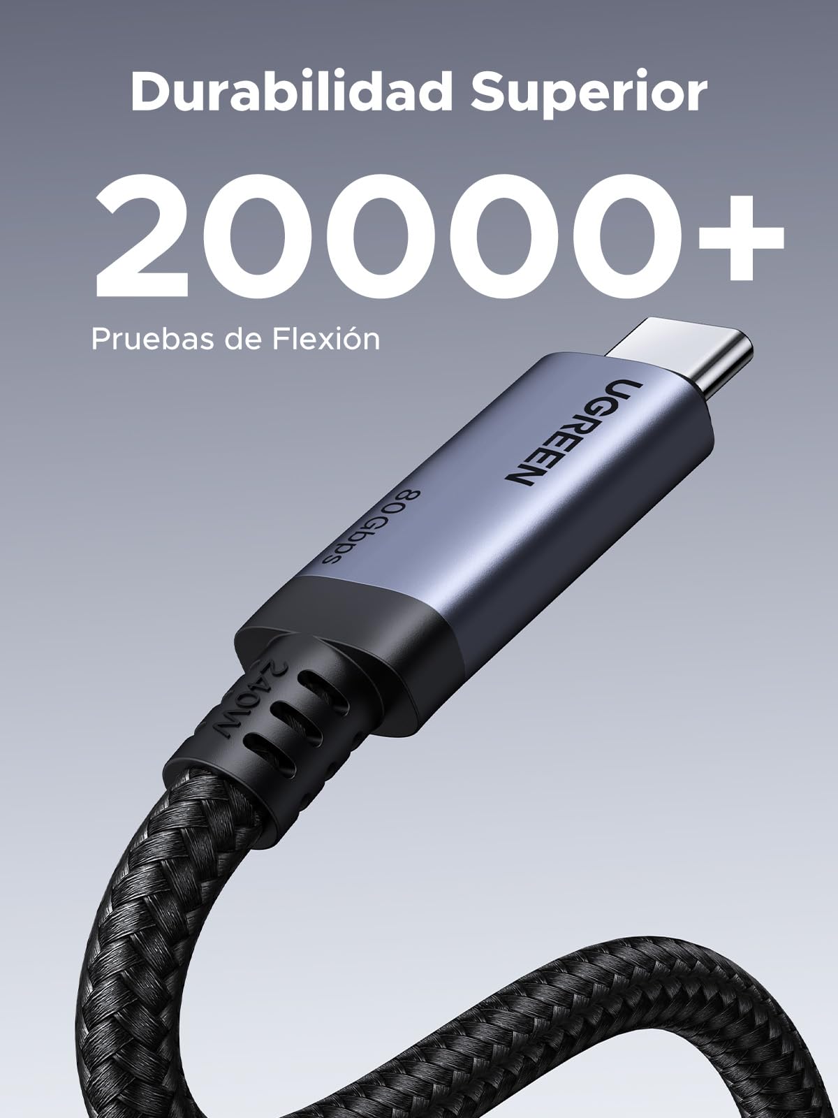 Cable USB C de Carga Rápida UGREEN 240W Gris 80 Gbps 16K 60Hz PD 3.1 Compatible Monitor Hub Dock 1M