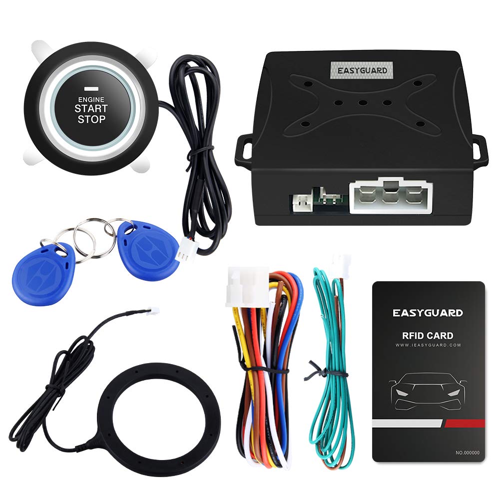 Sistema de Alarma de Auto EASYGUARD EC004 Negro con Arranque por Botón Rfid Smart y Keyless Go para la mayoría de los coches DC12V