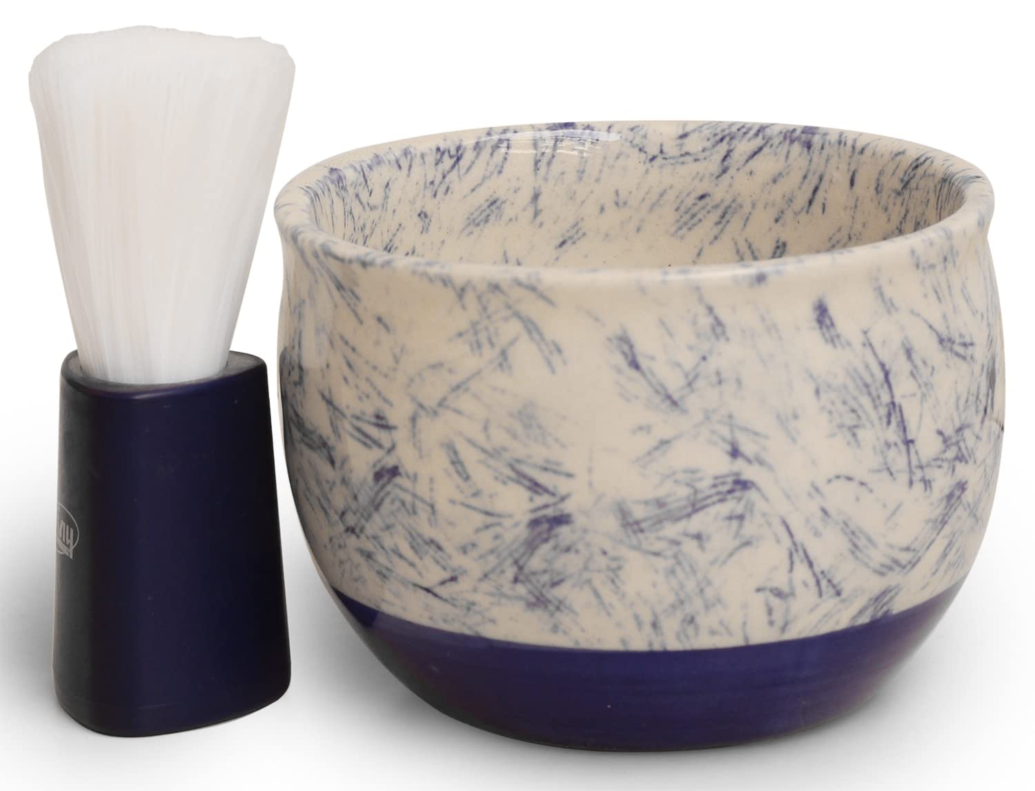 ETROVES Jabonera de cerámica de 4 pulgadas para afeitar, taza de afeitar para hombre, crema de afeitar y jabón, taza de afeitar para afeitarse en húmedo (blanco azul)