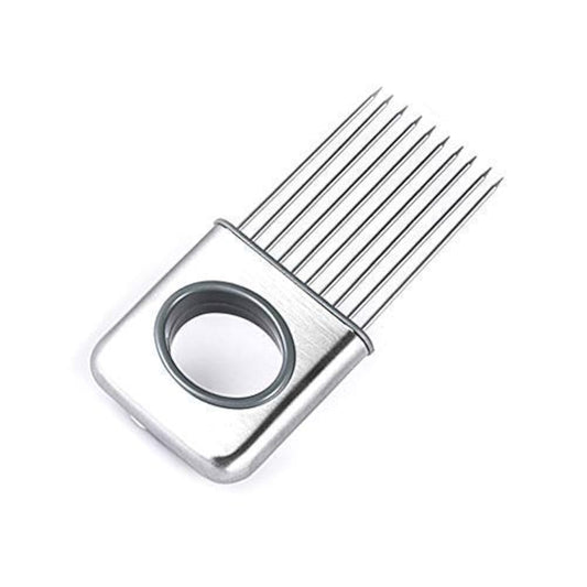 Cortador de Tomates y Cebollas de Acero Inoxidable, Color Plata, con 10 Dientes para Fácil Corte y Sujeción