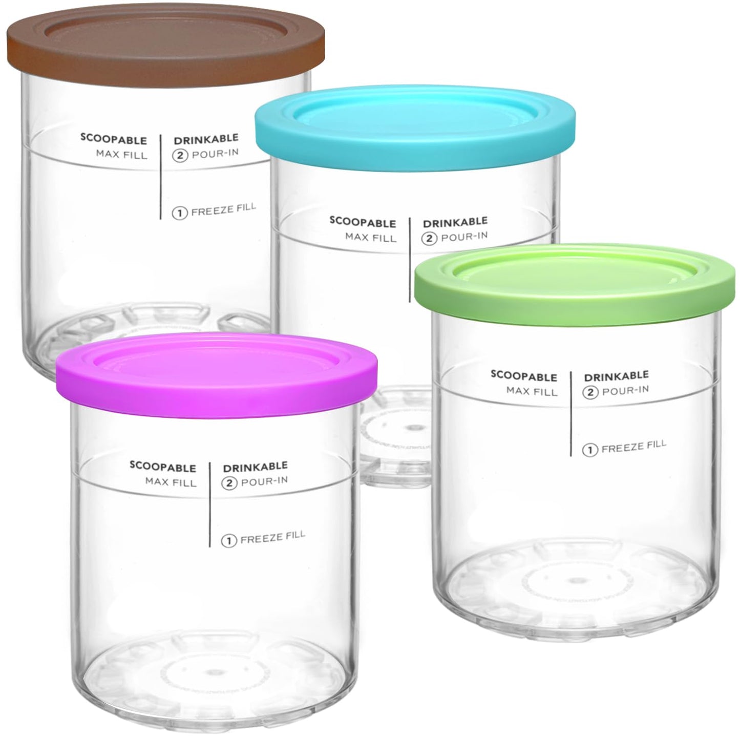 Repuesto de Pintas y Tapas Creami Deluxe Compatible Ninja Morado Azul Café Verde Paquete de 4 Heladera 24 Oz XL Copas para 11 en 1 Series NC501 NC500