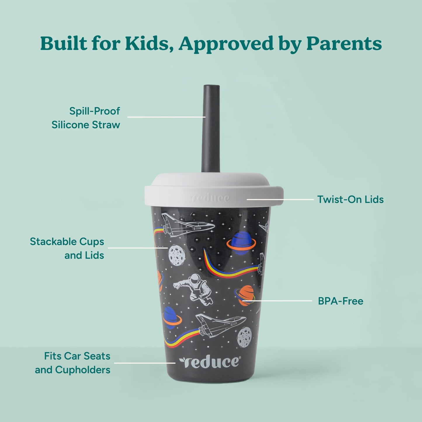 REDUCE GoGo's Kids - Paquete de 5 tazas Tubler de 12 onzas con tapas y pajitas a prueba de derrames
