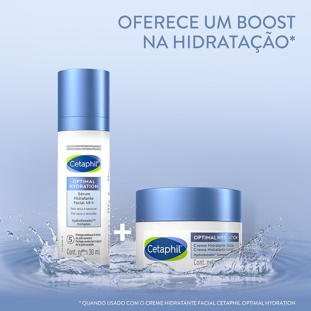 Cetaphil Optimal Hydration Serum Facial, Hidrata Su Ácido Hialurónico Refina y Suaviza el Rostro Recomendada por Dermatólogos para Piel Sensible - 1 pieza de 30 ml