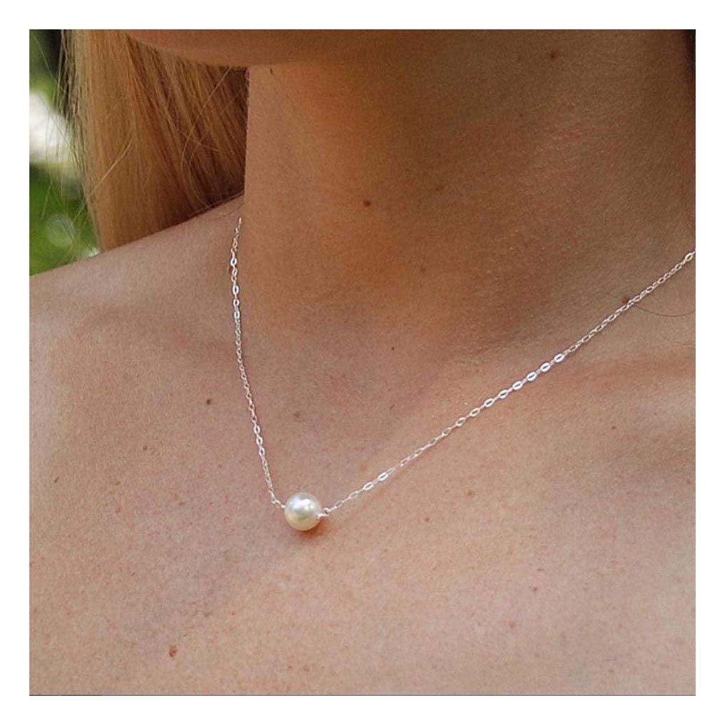 Yalice Collar de perlas pequeñas con cadena de gargantilla, collares con colgante flotante cortos, joyería de boda para damas de honor para mujer, Metal, Perla