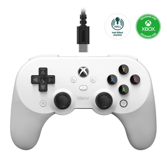 Control Alambrico 8bitdo Pro 2 para Xbox Series X|S, Xbox One, Windows 10/11, Mando con Joysticks de Efecto Hall, Conector de Audio de 3,5 mm - Con Licencia Oficial - Blanco