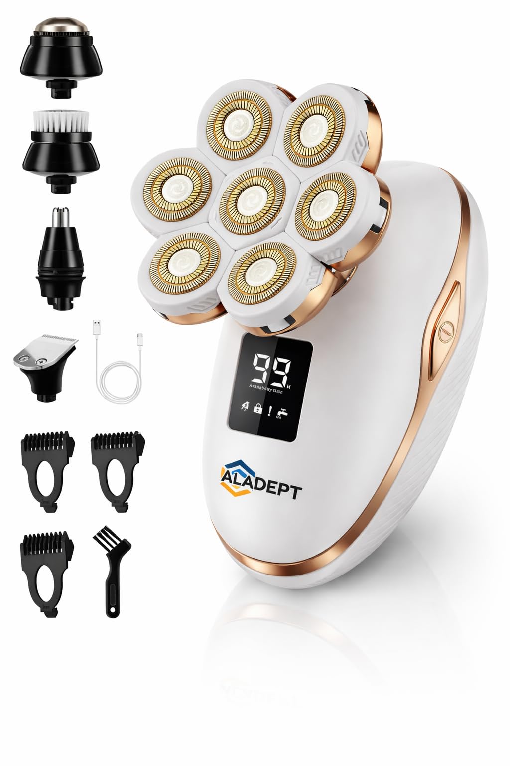 ALADEPT Afeitadora eléctrica 7D para mujer – 5 en 1, recargable, para uso en seco y húmedo. Afeitadora eléctrica, recortadora de bikini y depiladora facial para piernas, brazos, rostro y axilas.