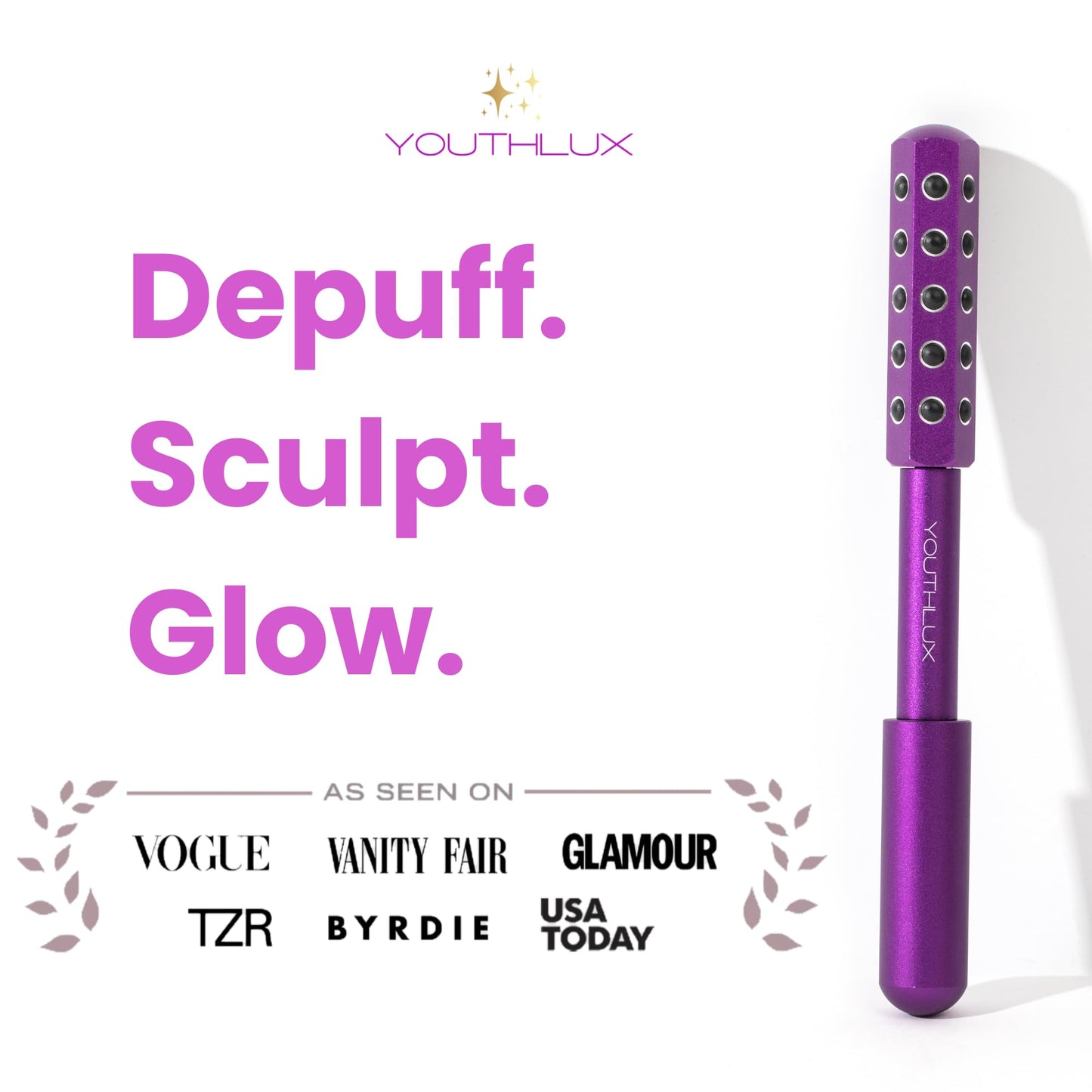 YOUTHLAB Radiance Roller - Germanium Stone Uplifting Face Massage Beauty Roller/Tool for Skin Tightening/Firming, De-Puffing, Anti-Aging and Tension Relief (Purple and Rose Gold)