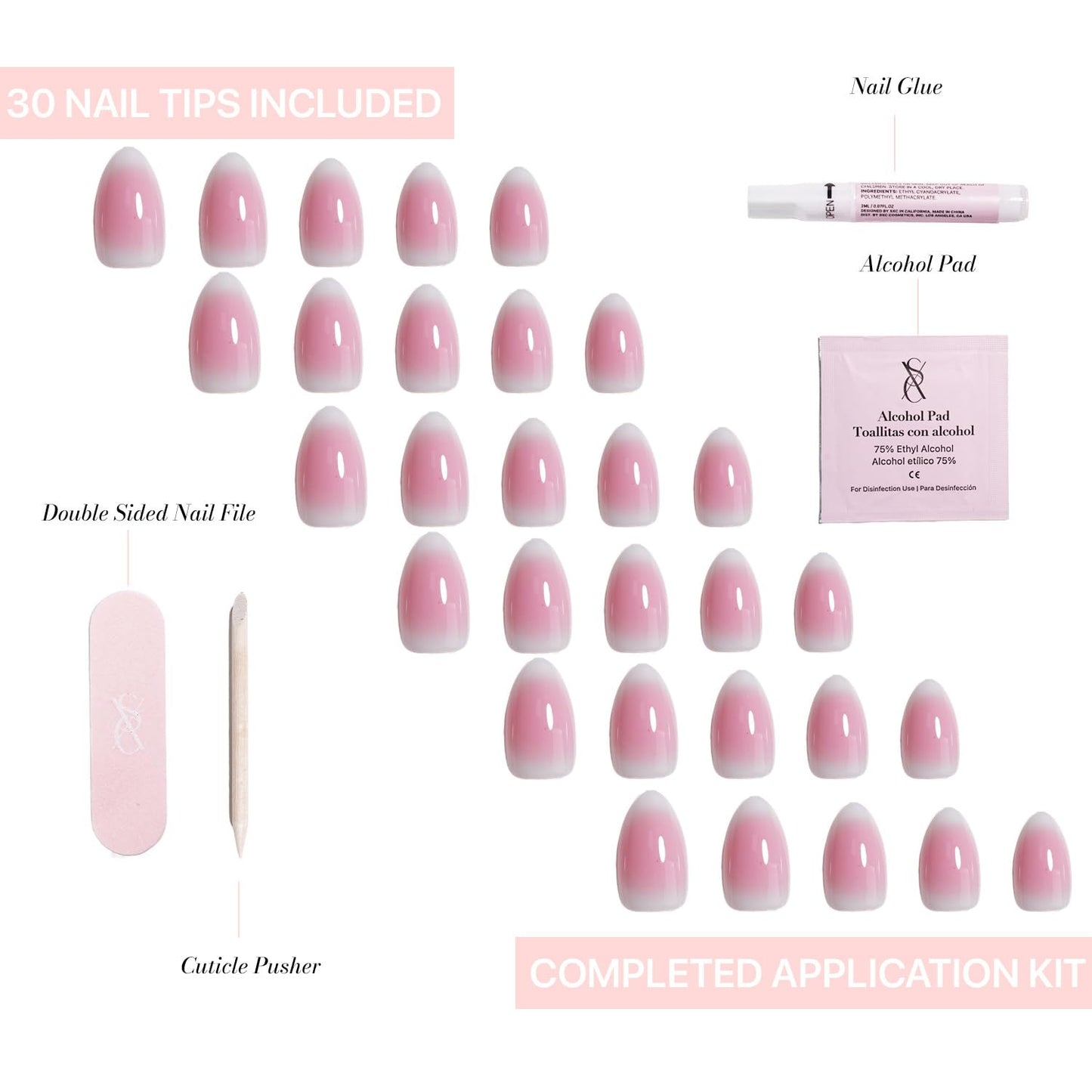SXC Uñas postizas de la marca Cosmetics | Serie X1, almendra corta (029 Blush Aura)