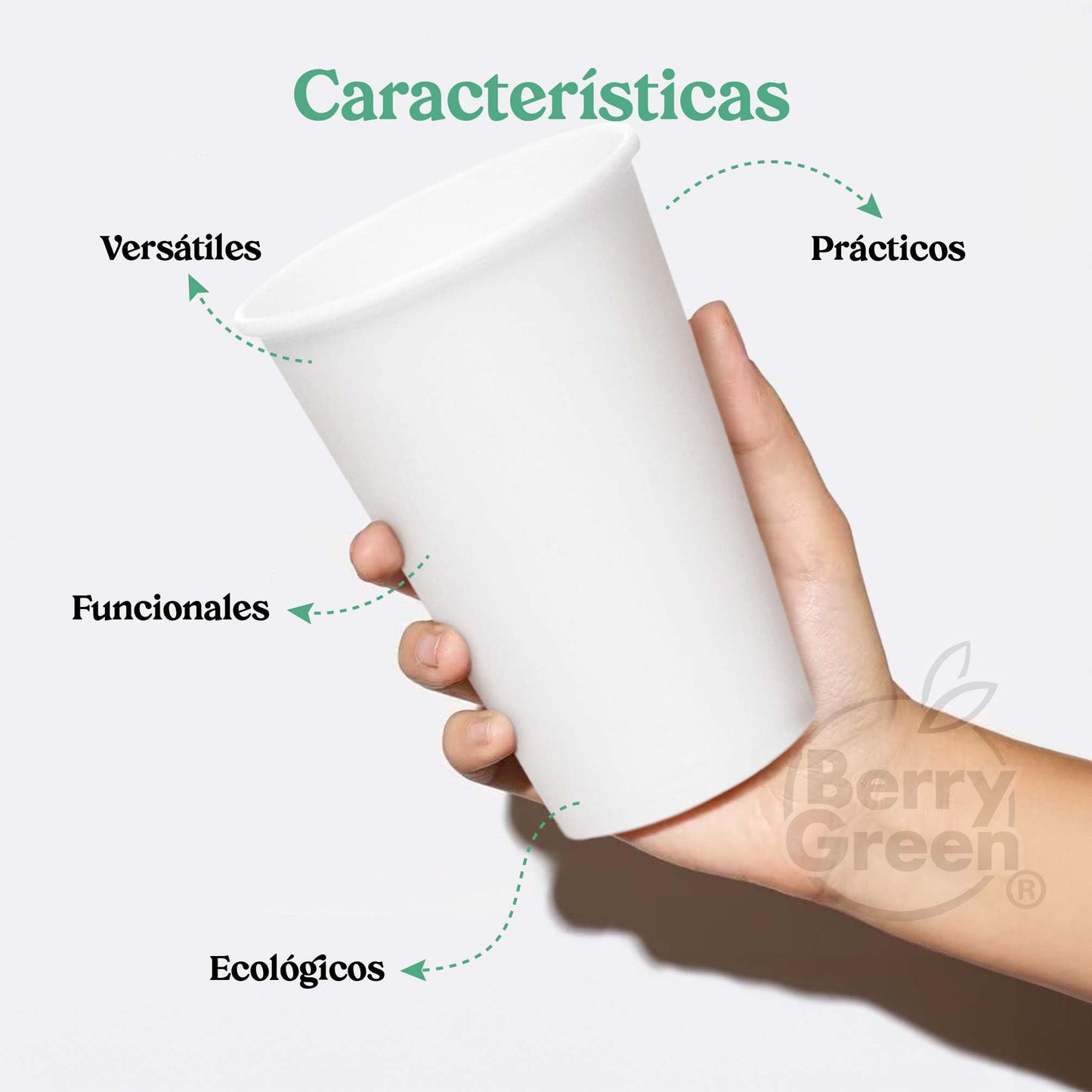 Berry Green Vasos Blancos para Café, Paquete de 120 Vasos, Resistentes, Perfectaos Para Cafe, Te y Todo Tipo de Bebidas Calientes, Biodegradables y Faciles de Apilar (16 Onzas)