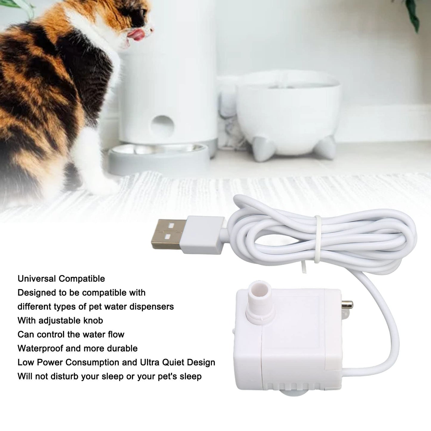 Honio Bomba de Agua para Fuente de Gato, Bomba de Fuente de Agua Silenciosa para Mascotas Alimentada por USB, Motor sin Escobillas de 5 V CC, Flujo Ajustable para Reemplazo