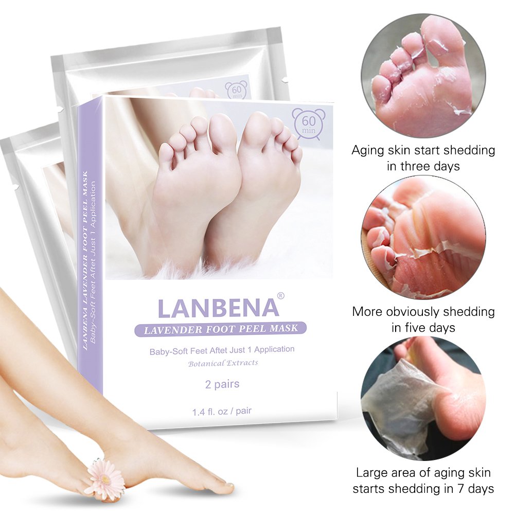 LANBENA | Kit 2 Pares de Mascarillas Exfoliantes De Pies Lanbena Elimina Piel Muerta Suaviza El Talón Y Lo Aclara