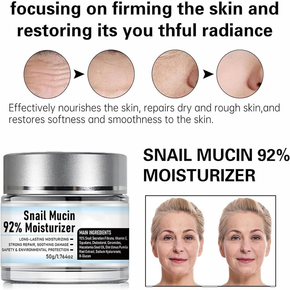 Snail Mucin 92% Moisturizer Daily Face Gel Cream, Crema De Baba De Caracol Original, Lism Snail Mucin Moisturizer Face Cream, Face Snail Mucin Hydrating Repair Face Gel Cream (1Pcs, One size)