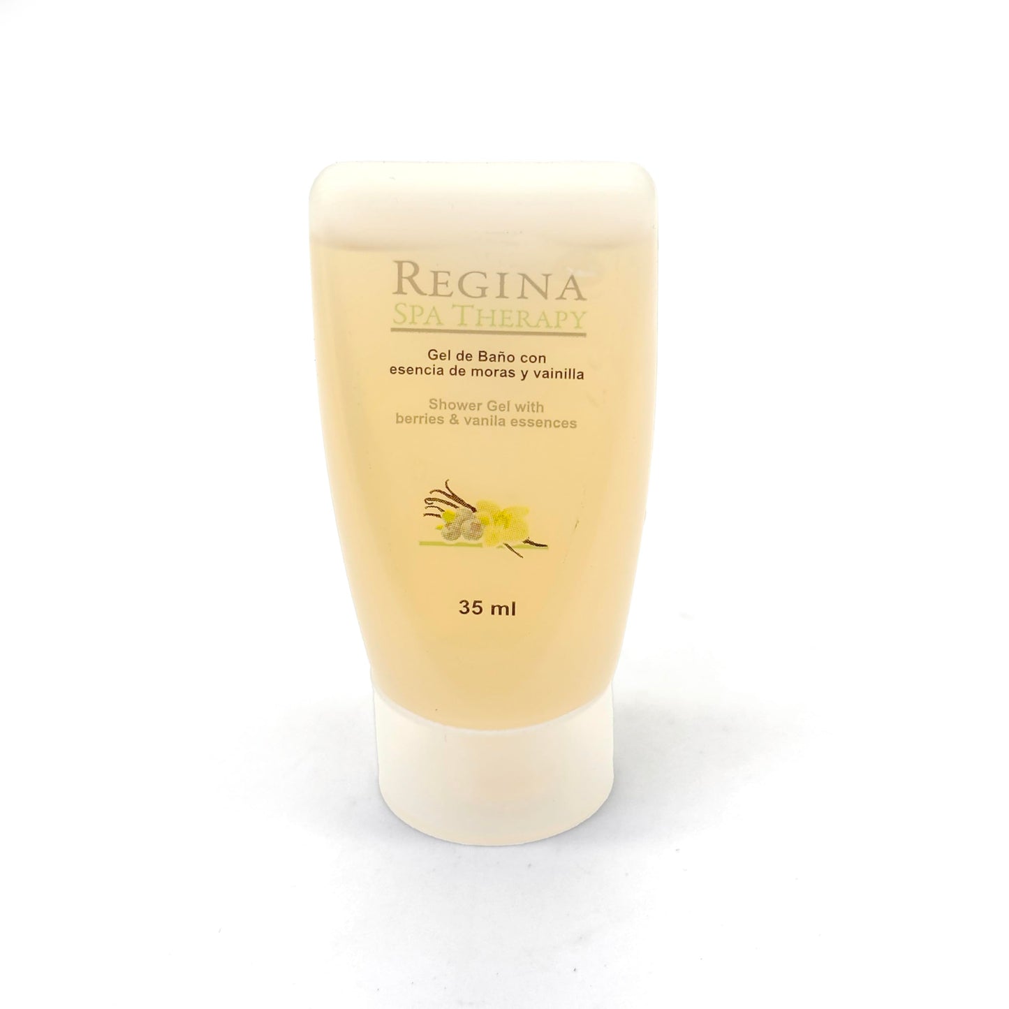Regina Spa Therapy - Gel De Baño hecho a base de esencias de Moras y Vainilla/Baño relajante /. Caja con 250 unidades de 35 ml. Amenidades Hoteleras.