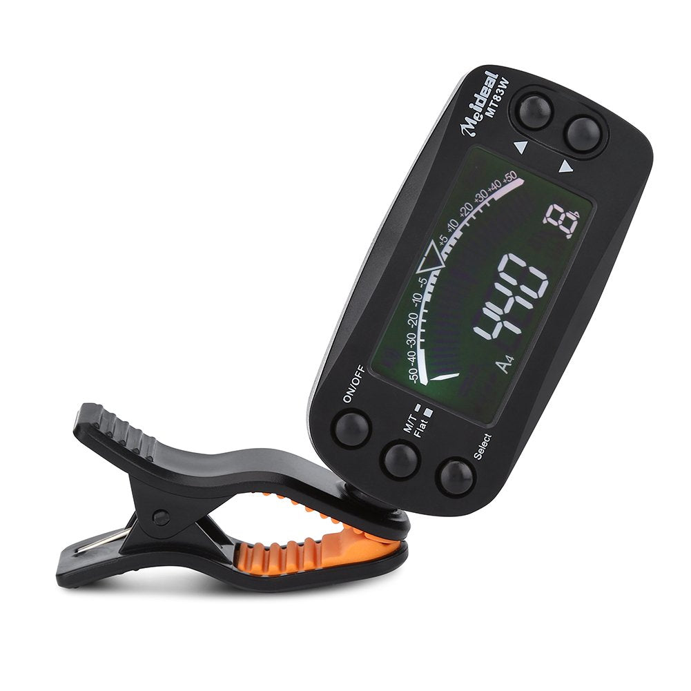 Bnineteenteam Clip On Guitar Tuner, 2 in 1 Guitar Tuner with Metrónomo, Digital Guitar Tuner with LCD Display, Portable Clip-On for Guitar, Bass, Violin, Ukulele, Musician, Student, Home Use