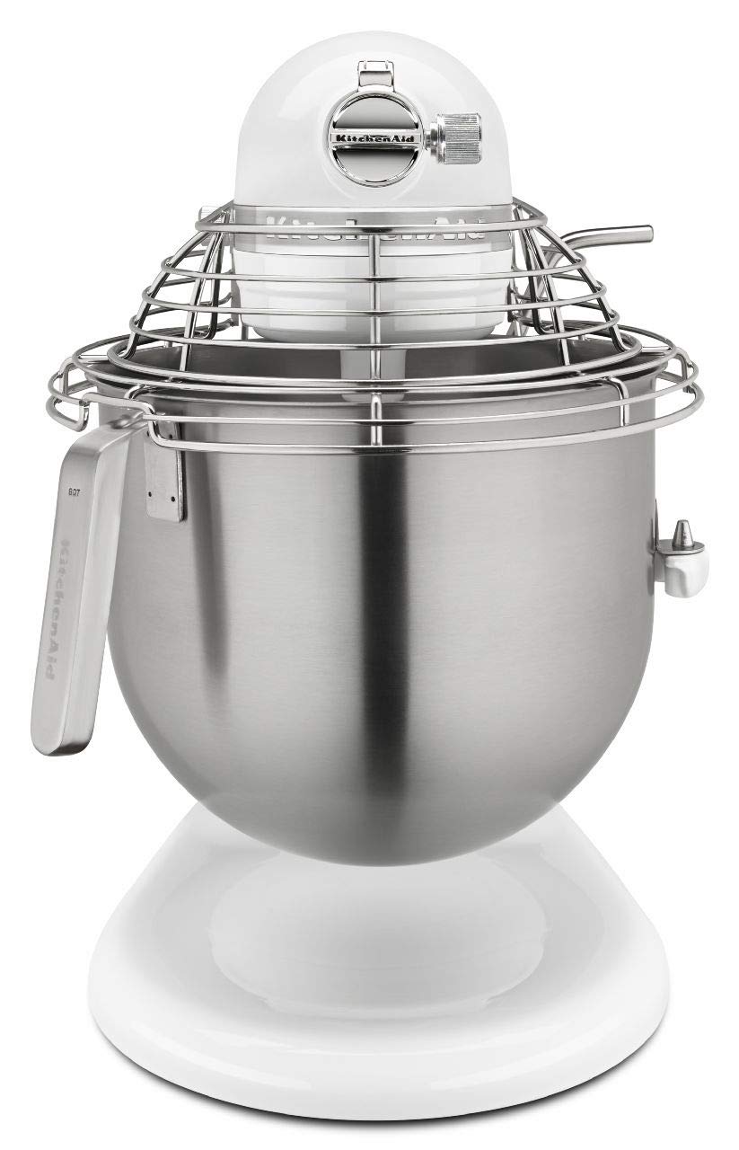 KitchenAid - Batidora elevadora de pie KSMC895WH con protector de tazón de acero inoxidable