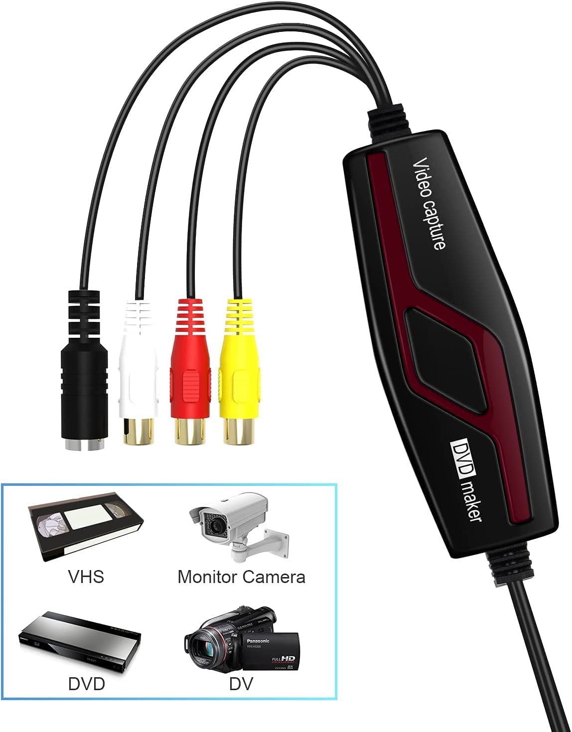 Convertidor VHS a Digital, Dispositivo de Tarjeta de Captura de Video, convertidor Digital VHS VCR Hi8 Mini DV a Mac, convertidor de Video RCA a USB para Reproductor de Cinta de TV, videocámara,