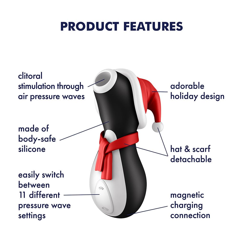 Estimulador de Clítoris Satisfyer Penguin Air-Pulse Edición Navideña Resistente al Agua y Recargable