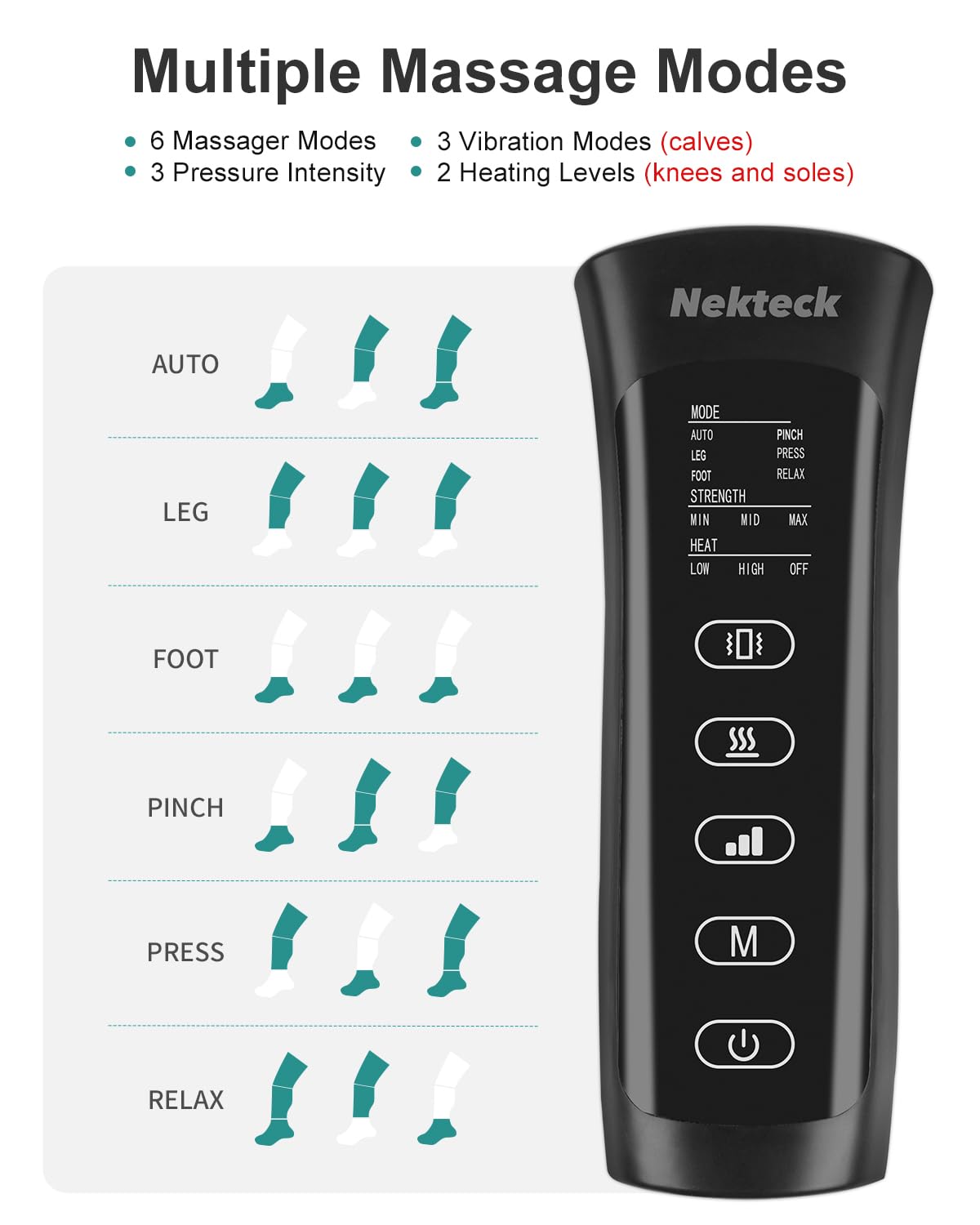 Masajeador de Piernas Nekteck Gris con Compresión de Aire y Funciones de Calor para Circulación y Alivio del Dolor