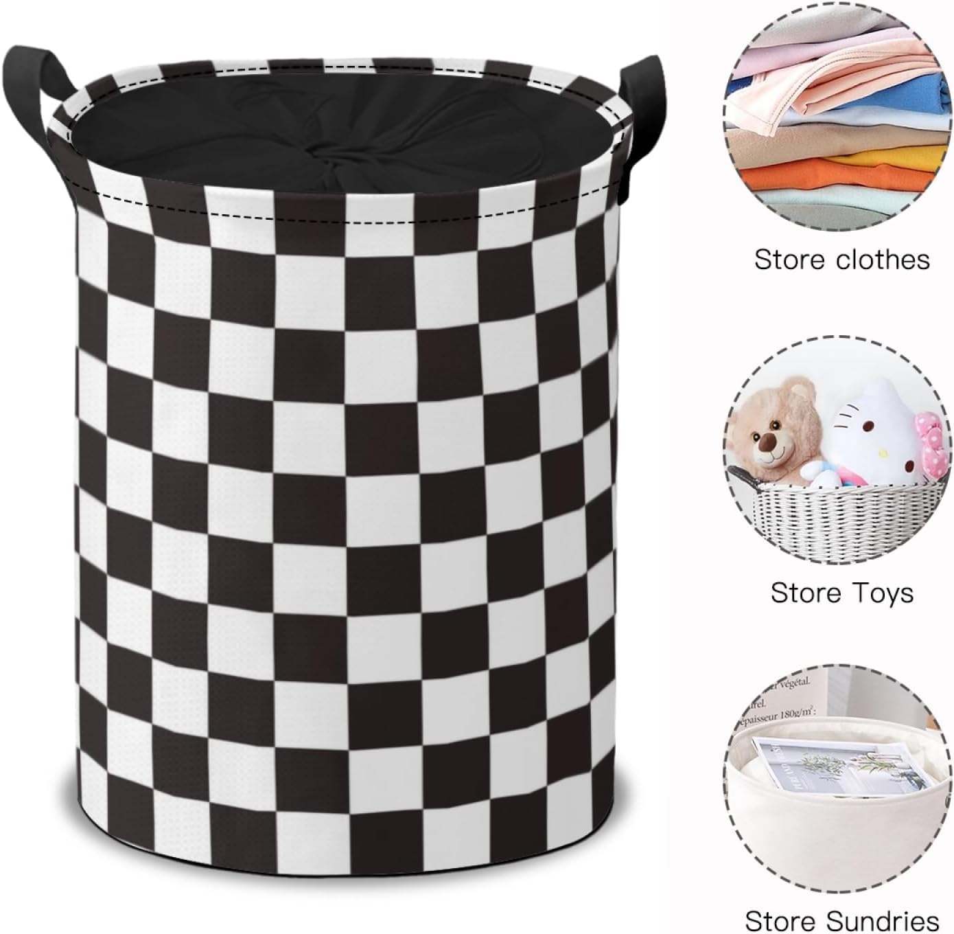 Cesta de lavandería a cuadros color blanco y negro, bolsa de lavandería portátil plegable, cestas de almacenamiento, cesta de lavandería para bebé, cesta de almacenamiento de juguetes, cesta de